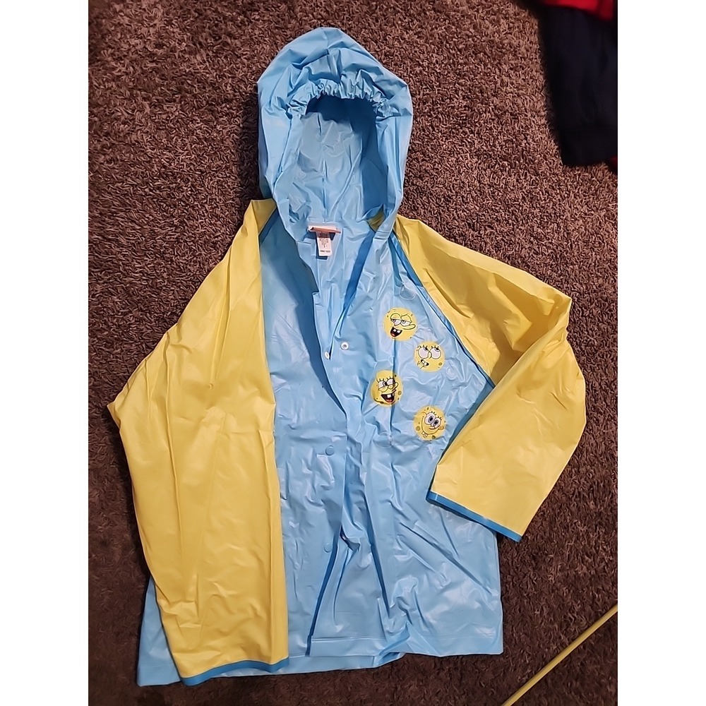 Vintage 2005 Nickelodeon Youth Sponge Bob Rain Coat. Blue Yellow. One Size